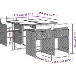 vidaXL - 5-delige Tuinset donkergrijs kussens - Grijs poly rattan - 110x106 cm