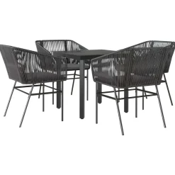 vidaXL - 5-delige Tuinset grijs kussens - Zwart PE rattan en staal - 80x80 cm