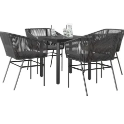 vidaXL - 5-delige Tuinset grijs kussens - Zwart PE rattan en staal - 80x80 cm