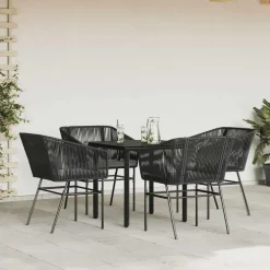 vidaXL - 5-delige Tuinset grijs kussens - Zwart PE rattan en staal - 80x80 cm