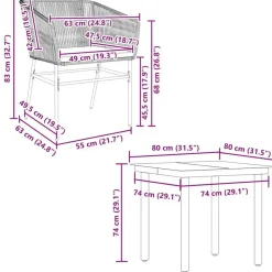 vidaXL - 5-delige Tuinset grijs kussens - Zwart PE rattan en staal - 80x80 cm