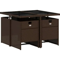 vidaXL - 5-delige Tuinset met wit kussens - Bruin - Poly rattan - 110x106 cm