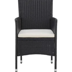 vidaXL - 5-delige Tuinset met kussens zwart - Poly rattan en hout - ø 80 cm