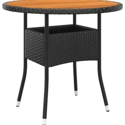 vidaXL - 5-delige Tuinset met kussens zwart - Poly rattan en hout - ø 80 cm