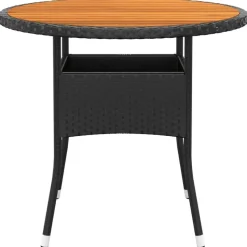 vidaXL - 5-delige Tuinset met kussens zwart - Poly rattan en hout - ø 80 cm