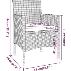 vidaXL - 5-delige Tuinset met kussens zwart - Poly rattan en hout - ø 80 cm