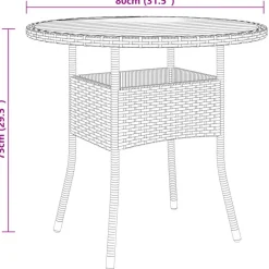 vidaXL - 5-delige Tuinset met kussens zwart - Poly rattan en hout - ø 80 cm