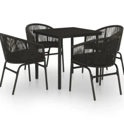 vidaXL - 5-delige Tuinset met kussens - Zwart PVC-rattan en staal - 80x80 cm