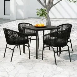 vidaXL - 5-delige Tuinset met kussens - Zwart PVC-rattan en staal - 80x80 cm