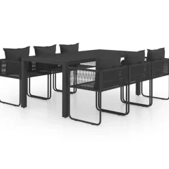 vidaXL - 7-delige Tuinset met kussens - Zwart - PVC-rattan - 184.5x90 cm