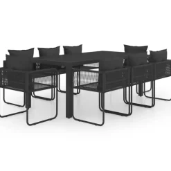 vidaXL - 9-delige Tuinset met kussens - Zwart - PVC-rattan - 184.5x90 cm