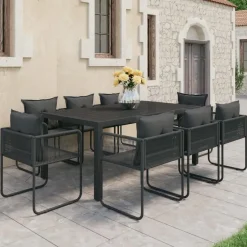 vidaXL - 9-delige Tuinset met kussens - Zwart - PVC-rattan - 184.5x90 cm