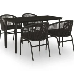vidaXL - 5-delige Tuinset met kussens - Zwart PVC-rattan en staal - 140x70 cm