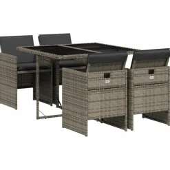 vidaXL - 5-delige Tuinset met donkergrijs kussens - Poly rattan - 110x106 cm