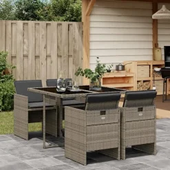 vidaXL - 5-delige Tuinset met donkergrijs kussens - Poly rattan - 110x106 cm