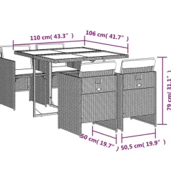 vidaXL - 5-delige Tuinset met donkergrijs kussens - Poly rattan - 110x106 cm