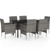 vidaXL - 7-delige Tuinset met kussens - Grijs en zwart - PE rattan - 140x70 cm