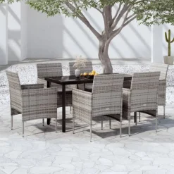 vidaXL - 7-delige Tuinset met kussens - Grijs en zwart - PE rattan - 140x70 cm