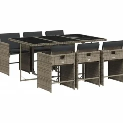 vidaXL - 7-delige Tuinset met donkergrijs kussens - PE rattan - 110x106 cm