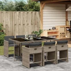 vidaXL - 7-delige Tuinset met donkergrijs kussens - PE rattan - 110x106 cm