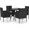 vidaXL - 5-delige Tuinset met wit kussens - Zwart poly rattan - 80x80 cm