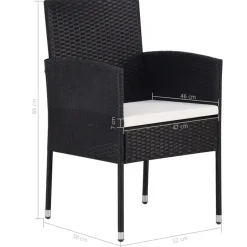 vidaXL - 5-delige Tuinset met wit kussens - Zwart poly rattan - 80x80 cm