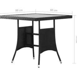 vidaXL - 5-delige Tuinset met wit kussens - Zwart poly rattan - 80x80 cm