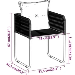 vidaXL - 5-delige Tuinset met kussens - Zwart PE rattan & staal - 80x80 cm