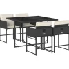 vidaXL - 5-delige Tuinset wit kussens - Zwart - PE rattan en glas - 110x106 cm