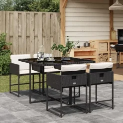 vidaXL - 5-delige Tuinset wit kussens - Zwart - PE rattan en glas - 110x106 cm