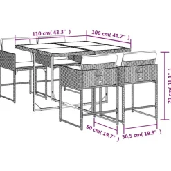 vidaXL - 5-delige Tuinset wit kussens - Zwart - PE rattan en glas - 110x106 cm