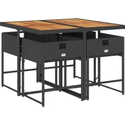 vidaXL - 5-delige Tuinset wit kussens - Zwart - PE rattan en hout - 110x106 cm