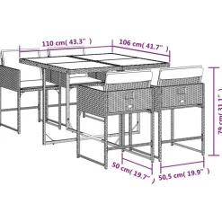 vidaXL - 5-delige Tuinset wit kussens - Zwart - PE rattan en hout - 110x106 cm