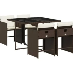 vidaXL - 5-delige Tuinset wit kussens - Bruin poly rattan en staal - 110x106 cm