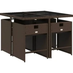 vidaXL - 5-delige Tuinset wit kussens - Bruin poly rattan en staal - 110x106 cm