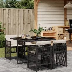 vidaXL - 5-delige Tuinset wit kussens - Zwart - PE rattan en staal - 110x106 cm