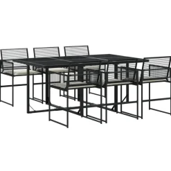 vidaXL - 7-delige Tuinset wit zitkussens - Zwart - PE rattan - 165x107 cm