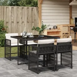 vidaXL - 5-delige Tuinset zwart kussens - PE rattan en staal - 110x106 cm