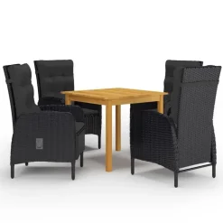 vidaXL - 5-delige Tuinset zwart - 4 verstelbaar stoelen en 85x85 cm tafel