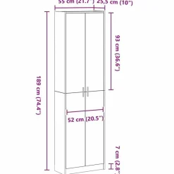 vidaXL - 2-deurs Kledingkast met planken - Hout - Artisan eiken - 55x25x189 cm