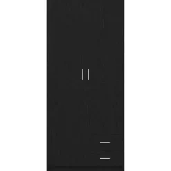 vidaXL - 2-deurs Kledingkast met 2 lades - Bewerkt hout - Zwart - 80x52x180 cm