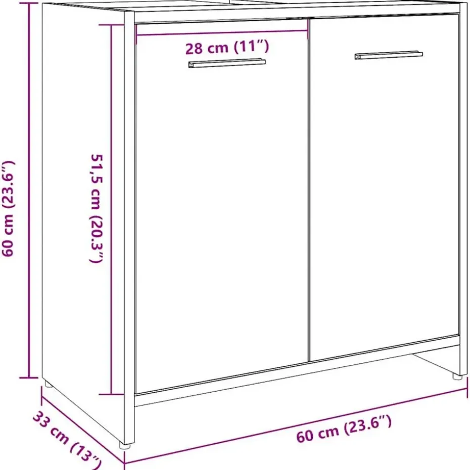 vidaXL - 2-deurs Wastafelonderkast - Betongrijs - Bewerkt hout - 60x33x60 cm