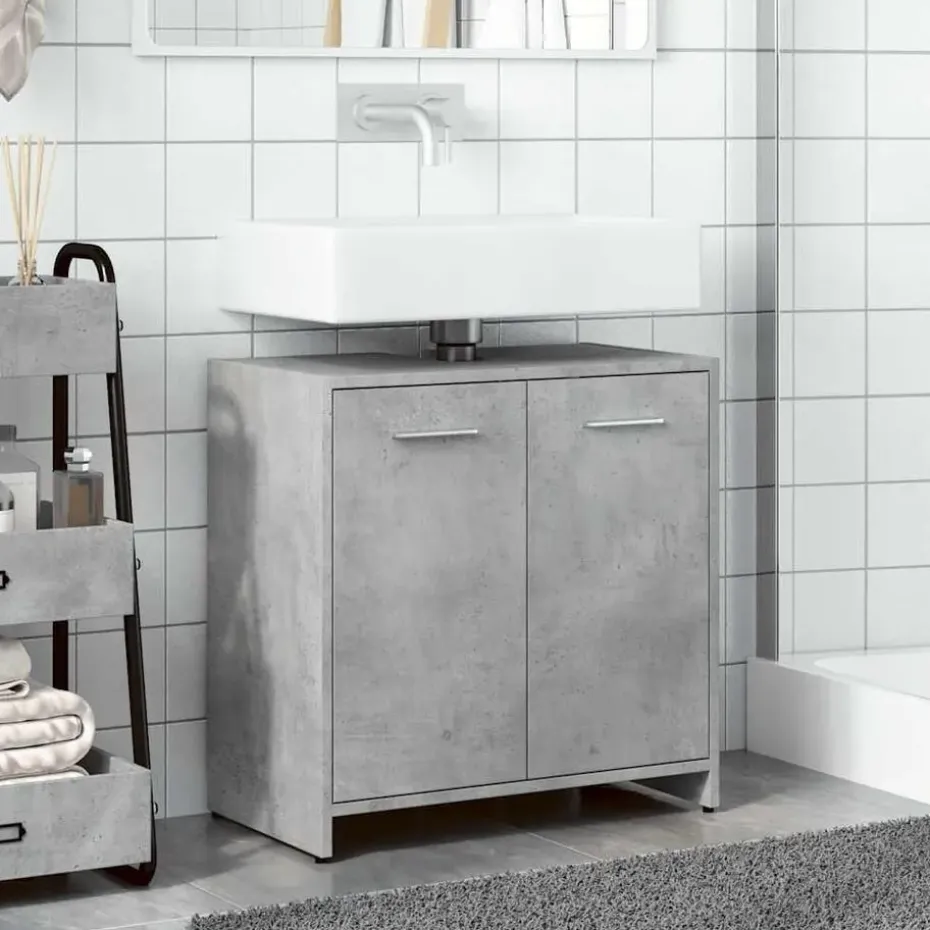 vidaXL - 2-deurs Wastafelonderkast - Betongrijs - Bewerkt hout - 60x33x60 cm