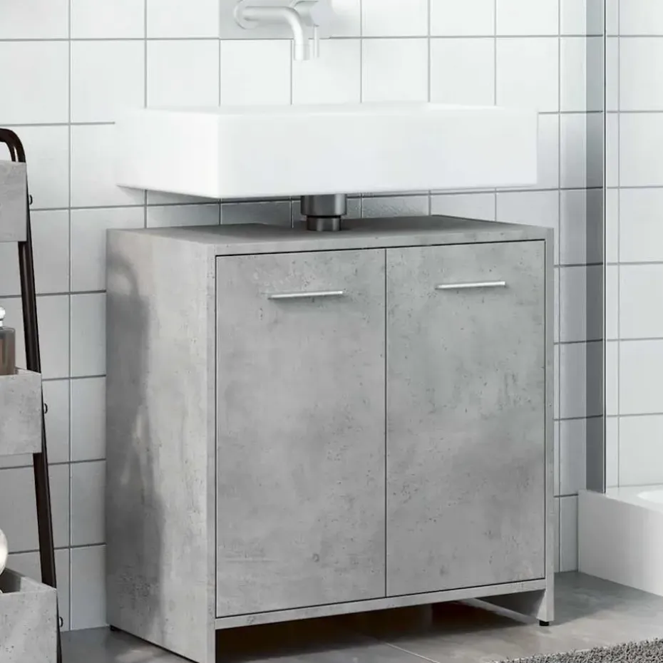 vidaXL - 2-deurs Wastafelonderkast - Betongrijs - Bewerkt hout - 60x33x60 cm