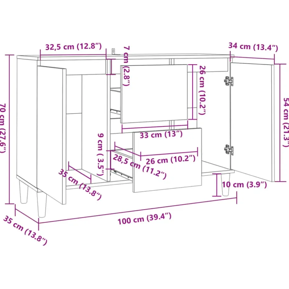 vidaXL - Dressoir - Bruin - Bewerkt hout