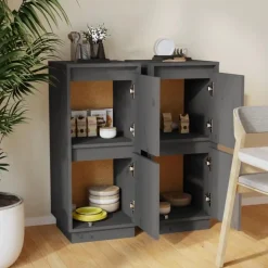 vidaXL - Dressoir - Grijs - Grenenhout - 2 stuks