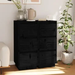 vidaXL - Dressoir - Zwart - Grenenhout - 2 stuks