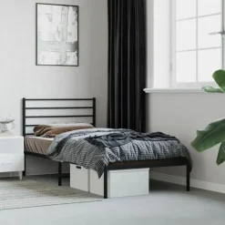 vidaXL - Eenspersoonsbed met hoofdbord - Zwart - Metaal - 80x200 cm