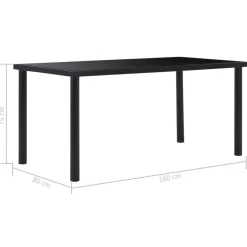 vidaXL - Eettafel - Zwart - Glas - 160 x 80 x 75 cm
