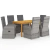 vidaXL - Grijs Tuinset - 6 verstelbaar stoelen en 150x90 cm tafel - Poly rattan